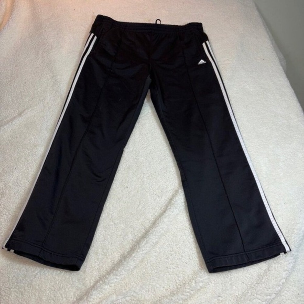 Adidas Youth Black Track Pants With White Stripes large